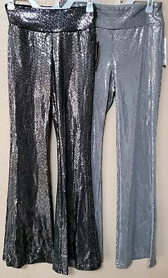 No Boundaries Sequin Flare Pants  Nobo Silver Sparkle Flare Pants Bell Bottoms • $14.97