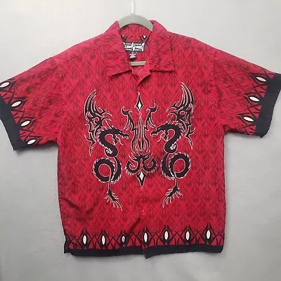 Vintage Club Shirt Steve & Barrys Button Up Mens Medium Red Dragon Short Sleeve • $19.77