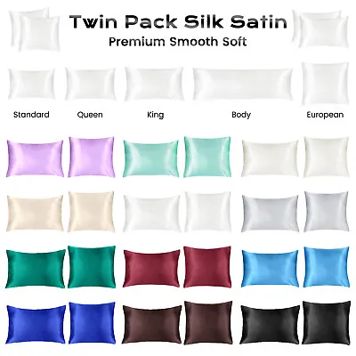 2 Pcs Luxurious Silk Satin Pillow Cases Comfort Soft Standard/Queen/King/Bodyx1 • $1.99