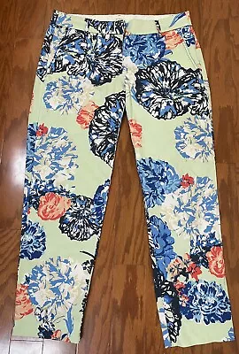 J Crew Womens Floral Print Skimmer Cropped Mint/Blue Pant Stretch 4 • $14.99