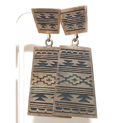 Masha Signed Sterling Silver Southwestern Earrings - 16.94g • $42.26