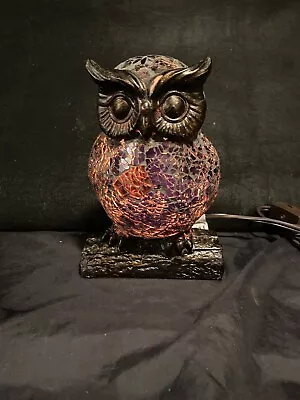 Vintage Mosaic Crackle Glass Night Owl Table Nightstand Lamp 7 Inch Beautiful • $29.99