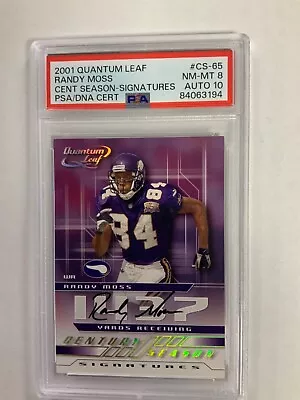 2001 QUANTUM LEAF RANDY MOSS CENTURY SEASON SIGNATURES /21 PSA 8/10 Auto Vikings • $549.95