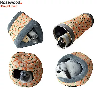 Rosewood Luxury Plush Small Animal Rabbit Guinea Pig Carrot Beds & Tunnels • £24.95