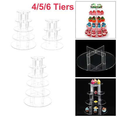 Clear Acrylic Round Cupcake Stand Display Wedding & Party Tier Cup Cake Holder • £12.20