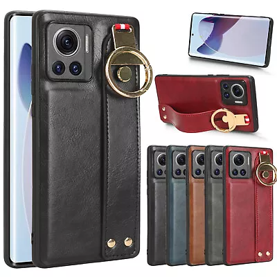 For Motorola Edge 30 Ultra Hybrid Retro Leather Wriststrap Hard Ring Case Cover • $8.99