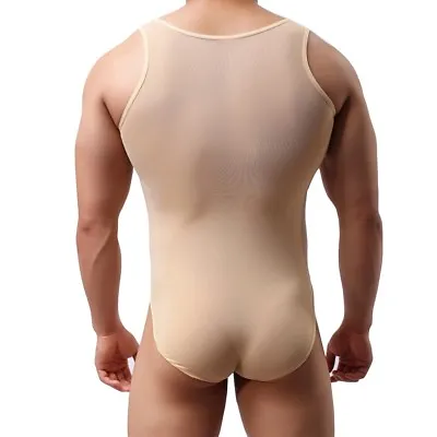 UK Sexy Mens Mesh Sleeveless Wrestling Singlet High Cut Thong Leotard Underwear • £9.39