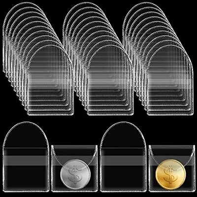 100 Pcs Single Pocket Coin Sleeves PVC Coin Flips Clear Plastic Coin Sleeves Ho • $11.96