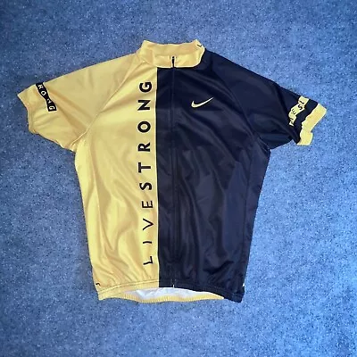 Nike Livestrong Cycling Jersey Men Large Black Yellow Polyester Stretch Full Zip • $27.99