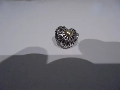 £11 • Buy Pandora Filigree Heart Charm With Gold Coloured Heart Detail In Center
