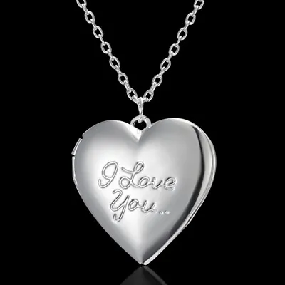 925 Sterling Silver Charm New Fashion Heart I Love You Locket Pendant Necklace  • $13.74