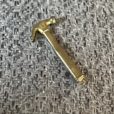 Vintage Hammer Charm Mini Tool Brass Tone Metal Necklace Pendant • $5.90