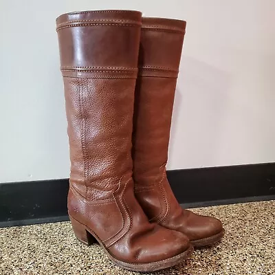 Frye Ss 8 B Jane Brown Leather Riding Tall Pull On Boot Heel Shoes • $95.99