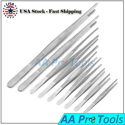 Long Food Tongs Straight Tweezers Kitchen Serrated Tips Stainless Steel (PICK) • $7.20