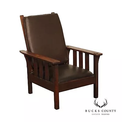 Antique Mission Oak And Leather Morris Chair • $2495