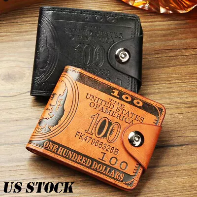 Mens US $100 Dollar Bill Leather Bifold Wallet With Button Coin Purse Best Gift • $7.56