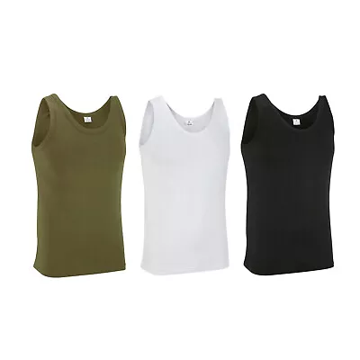 Army Vest Military Combat Singlet Sleeveless Fancy Dress Tank Top Black Olive • £16.14