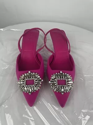 Zara Woman Flat Mules With Glass Flowers  Fuchsia Size 40/9 Us Shoes • $31.21