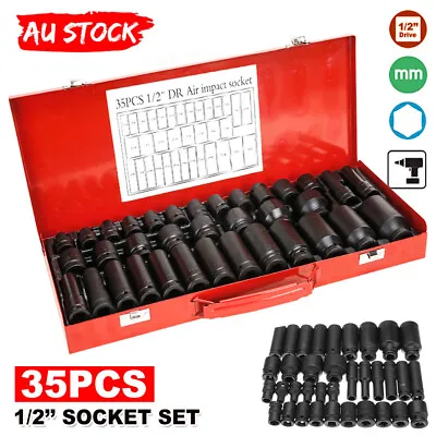 $68.95 • Buy 35pcs Drive Deep Impact Sockets Set 8-32MM Metric 1/2  Garage Workshop Tool Case