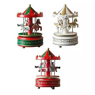 Christmas Wooden Carousel Music Box Ornament For Holiday Decoration Sturdy • $32.49