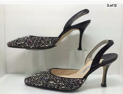 Manolo Blahnik Carolyne 70 Tweed 37.5 VGUC $695 • $70