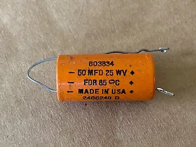 Vintage 1962 Micamold Paper Capacitor 50 Uf 25v Axial Tube Amp Cap • $10