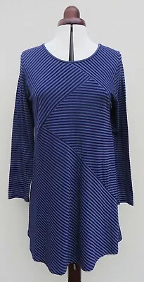 Yong Kim Purple/grape Striped Modal Blend Jersey Tunic Dress Size 14 • £34