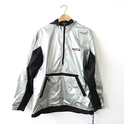 VINTAGE FILA Windbreaker Jacket Medium Silver Hooded Reflective Track Foil 90s • $58.88