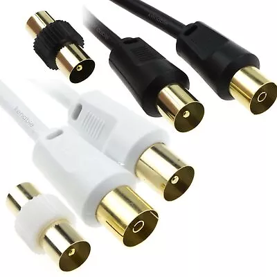 RF Extension Lead Freeview TV Aerial Cable & Coupler 1m/2m/3m/5m/10m Black/White • £2.61