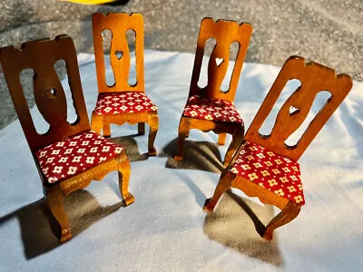Vintage Dollhouse Dining Room Chairs Red Print Seats Set Of 4 • $8.99