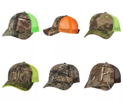 Camo Caps Realtree Mossy Oak Kryptek Mesh Back Hunting Safety Hi-Viz Hats • $11.95