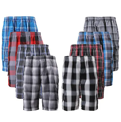 $23.68 • Buy Men's Elastic Waist Lightweight Drawstring Casual Plaid Checkered Cargo Shorts