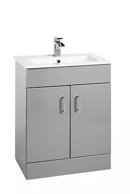 600mm Bathroom Basin Sink Vanity Unit Floor Standing Gloss Grey Storage Cabinet • £199.95