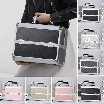 Portable Makeup Train Case 4 Tray Cosmetic Box Organizer Nail Storage With Locks • £18.95