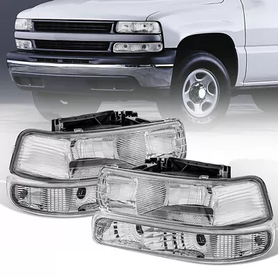 Chrome Headlights + Bumper Lights For Chevy Silverado Suburban 1500 2500 Tahoe • $59.88