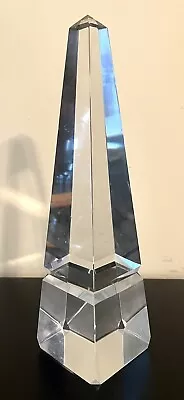 VTG Art Glass Crystal Obelisk Paperweight Clear - 9.75” Tall • $49.99