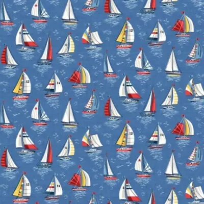 100% Cotton Fabric Makower Nautical Yachts Sailing Boats Ocean Sea • $6.85