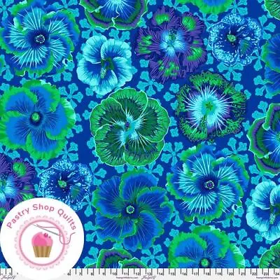 KAFFE FASSETT Free Spirit FLOATING HIBISCUS J122 Blue Floral Quilt Fabric • $6.75