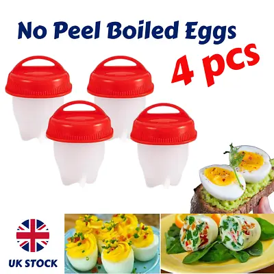 Eggs Boiler - Silicone Hard Boiled Egg Cooker - No Peel Boiled Eggs Poacher - X4 • £7.99