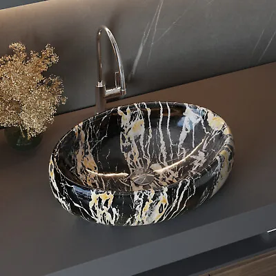 Bathroom Vanity Wash Basin Sink Countertop Oval Marble Ceramic Hand Wash Bowl • £49.95