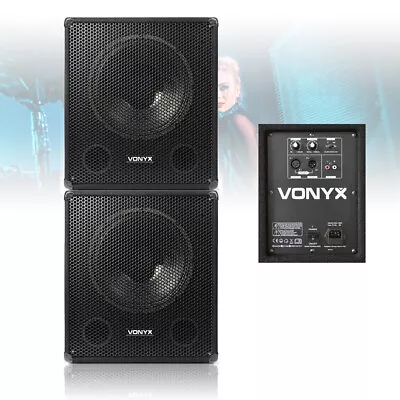 Pair Of Active Powered PA Subwoofer 15 Inch Low Pass Bass Speakers DJ Disco Sub • £419