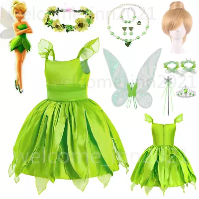 Girls Green Fairy Pixie Princess Costume Fancy Dress Kids Spirit Cosplay Dresses • £13.29