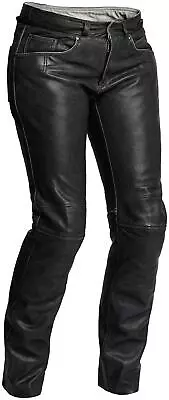 HALVARSSONS SETH WOMENS RETRO LEATHER MOTORCYCLE JEAN - Black - EU40/UK12 • £229.99