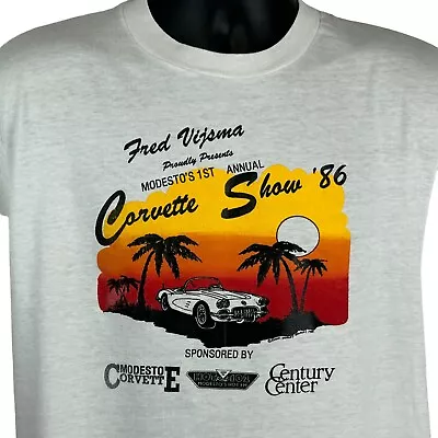 Modesto Corvette Show Vintage 80s T Shirt Large Chevrolet California Mens White • $43.39