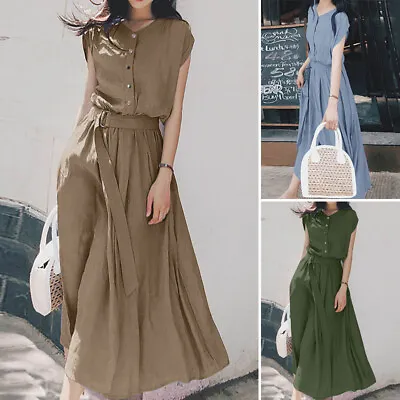 ZANZEA Womens Short Sleeve Casual Holiday A Line Swing Long Maxi Dress Plus Size • $38.49