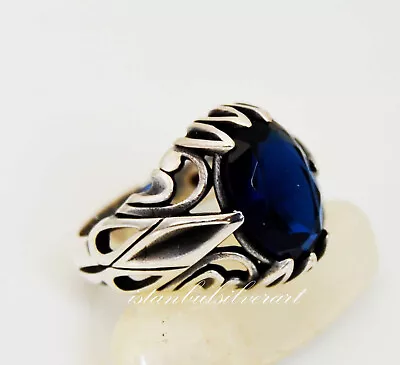 Mens Handmade Ring Turkish Silver Ring Men Sapphire Ring 925k Silver 5-15 • £43.43