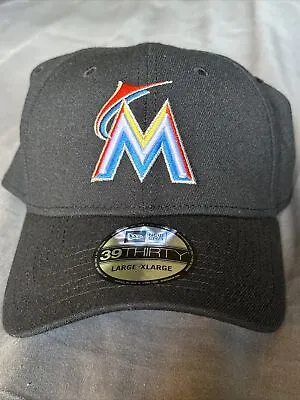 Miami Marlins Hat New Era Cap 39Thirty FlexFit Size L/XL Black NWT • $13.50