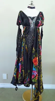 $165 • Buy Ballroom Dance Competition Pageant Gown American Smooth Black Floral Medium