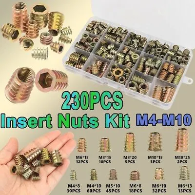 230Pcs THREADED HEX DRIVE INSERT FIXING WOOD SCREW INSERTS NUTS M4/M5/M6M8/M10 • $14.24