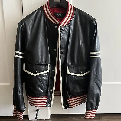 Gucci Leather Bomber Jacket Men's Size 54 Preowned • $1550